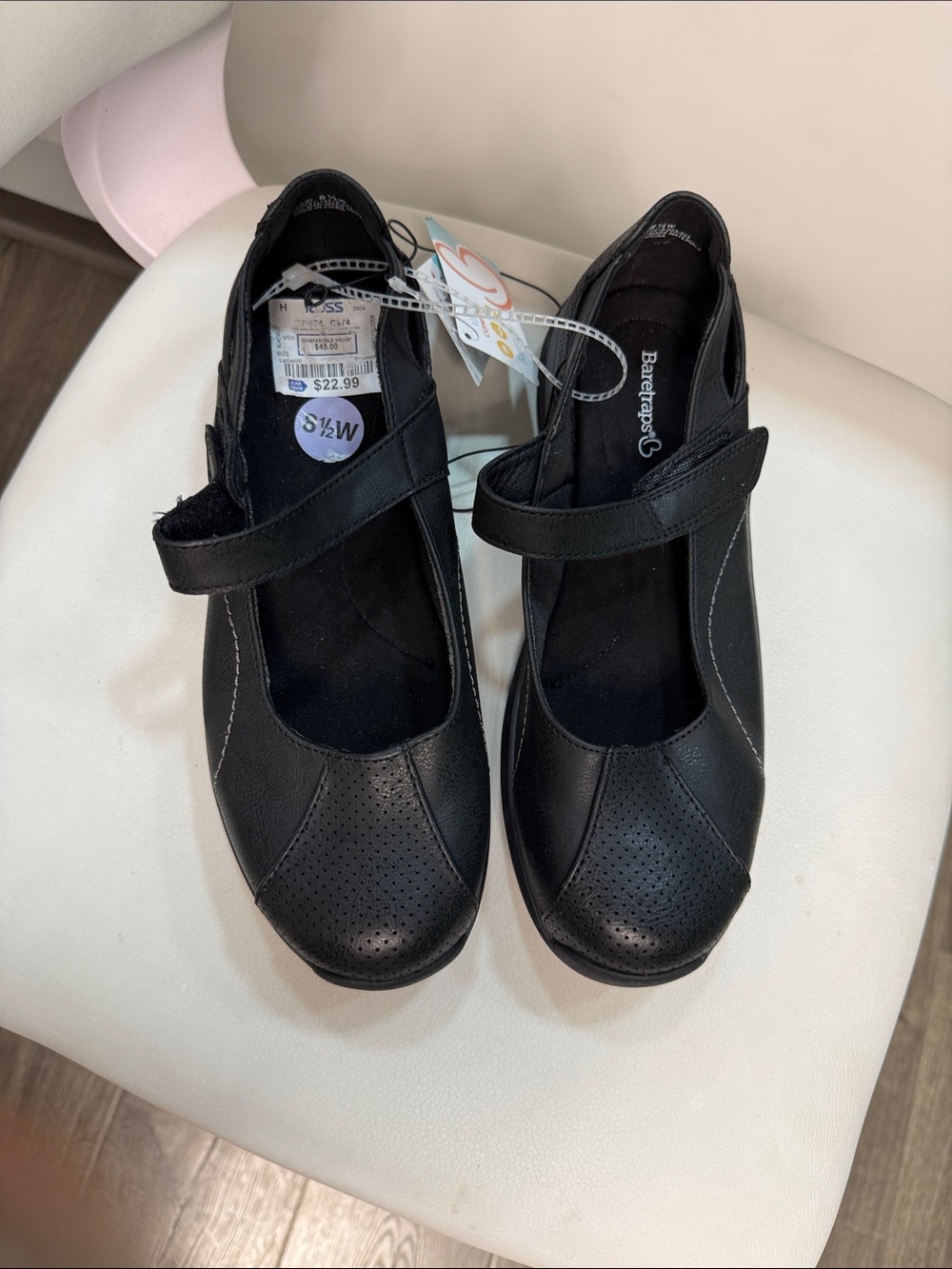 BareTraps Black Mary Jane Flats with Perforated Toe